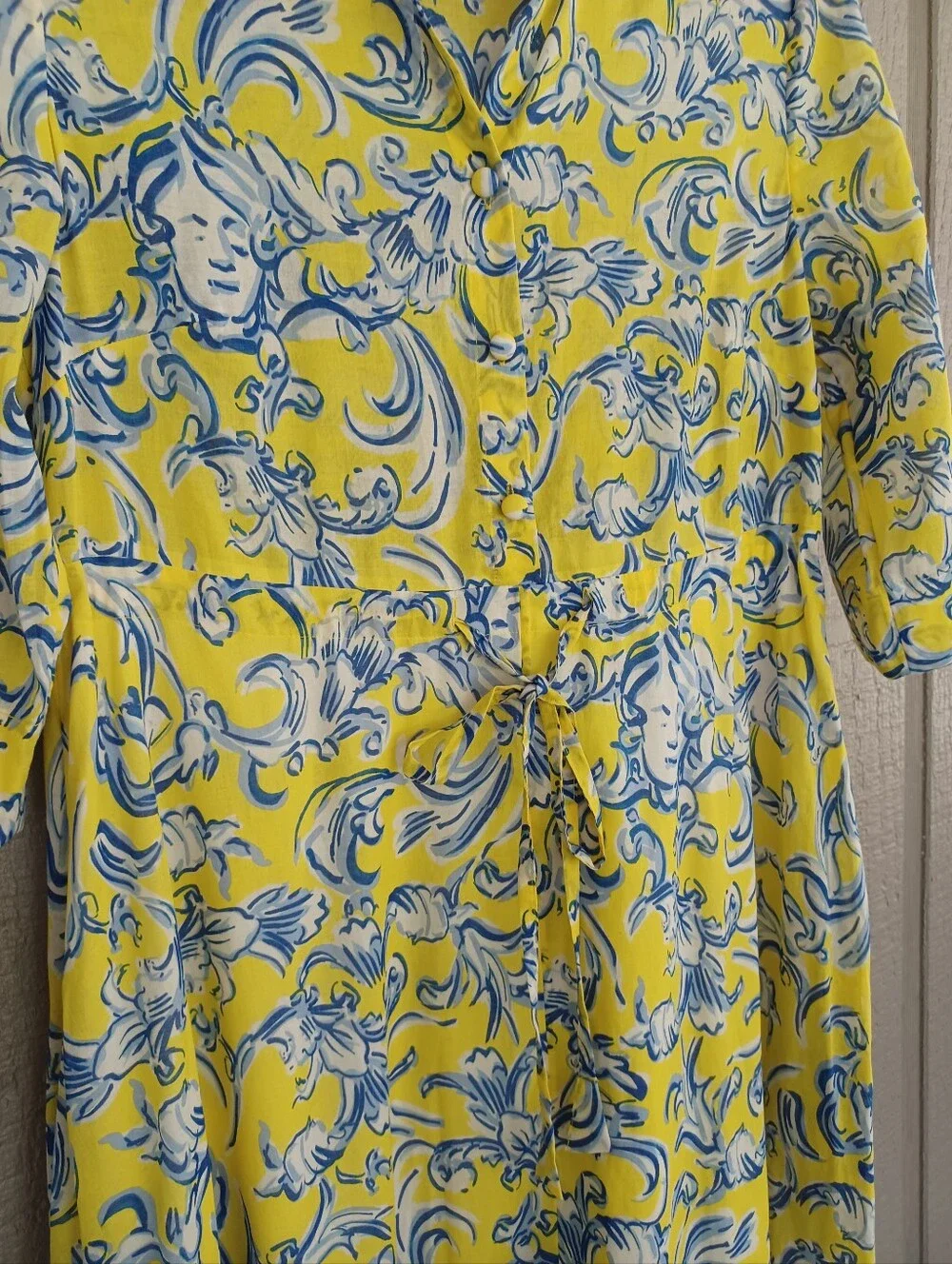 Tory Burch Printed Cotton Maxi Dress Size S Women Pocket Drawstring Resortwear